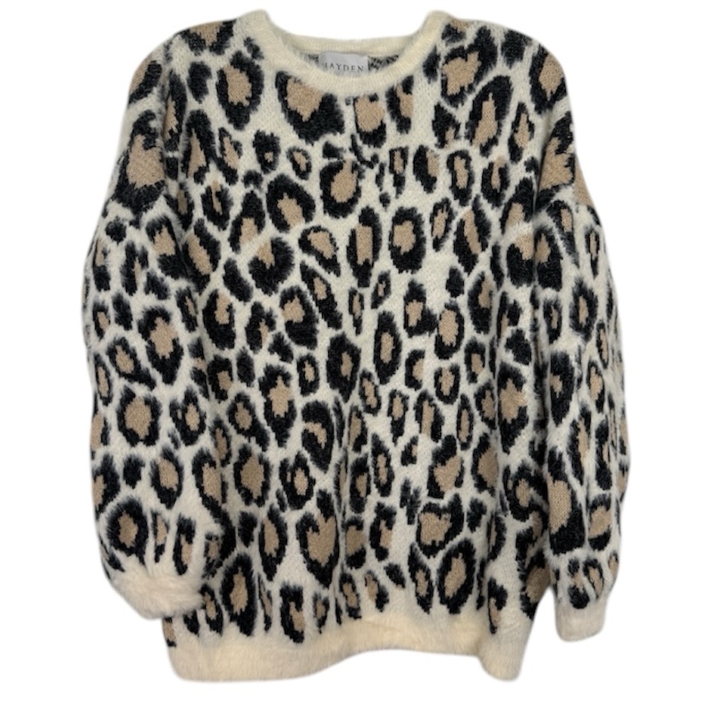 HAYDEN Los Angeles Animal Print Fuzzy Soft Cozy Sweater NEW Size S Leopard